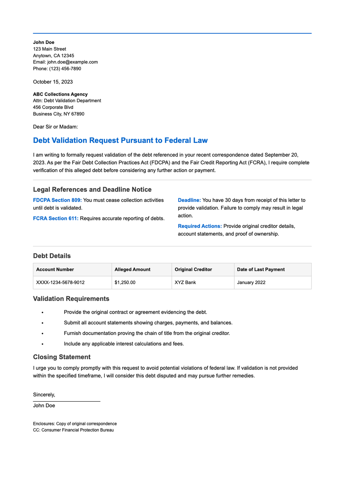 Debt validation letter illustration with bold yellow text and blue background_variant_3